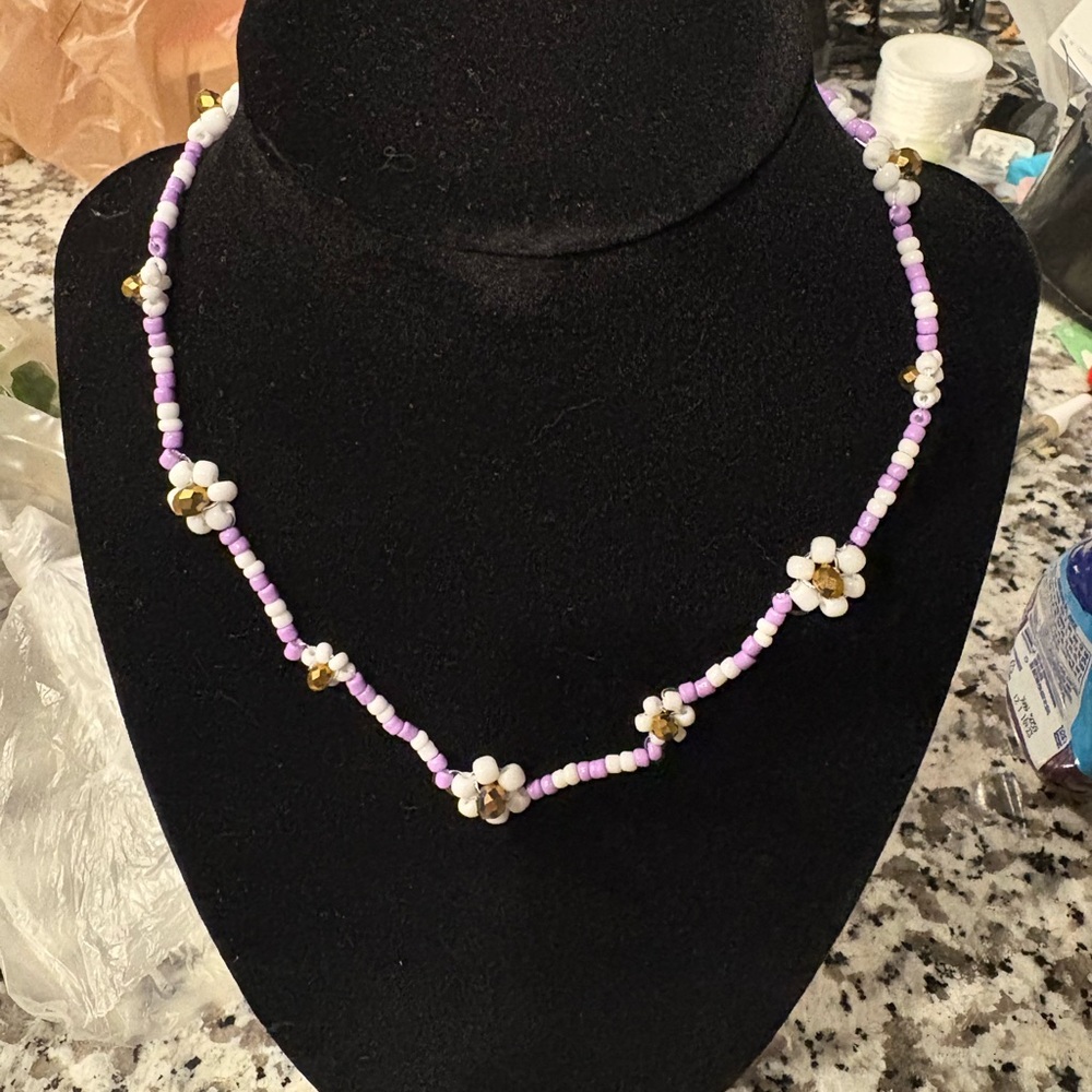 Elegant Purple and White Beaded Necklace